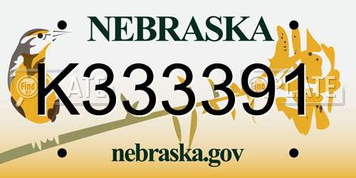 K333391 Nebraska License Plate