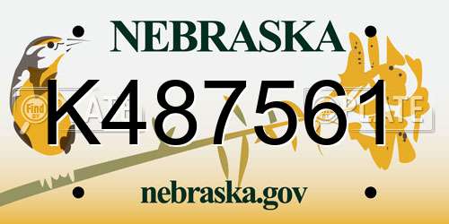 K487561 Nebraska License Plate