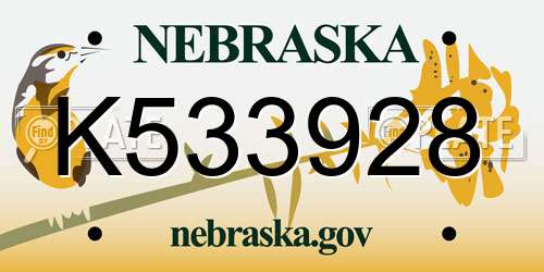 K533928 Nebraska License Plate