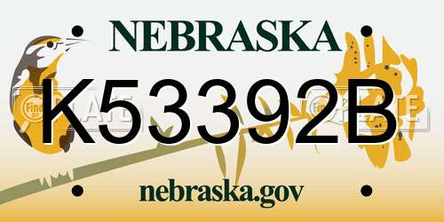 K53392B Nebraska License Plate