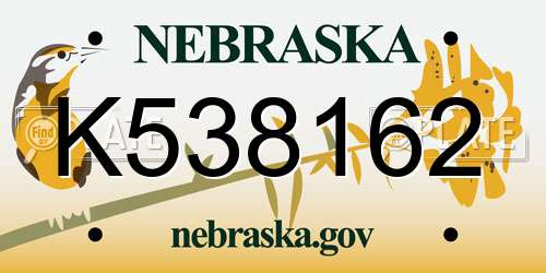 K538162 Nebraska License Plate