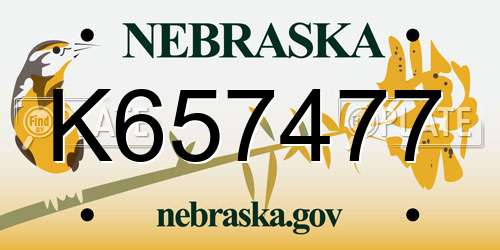K657477 Nebraska License Plate