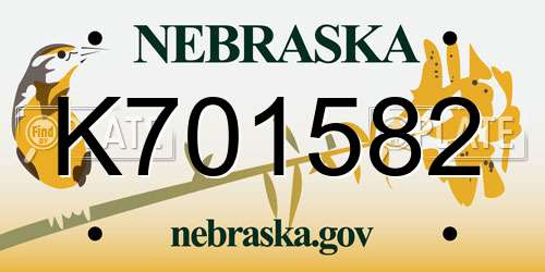 K701582 Nebraska License Plate