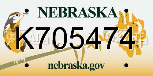 K705474 Nebraska License Plate