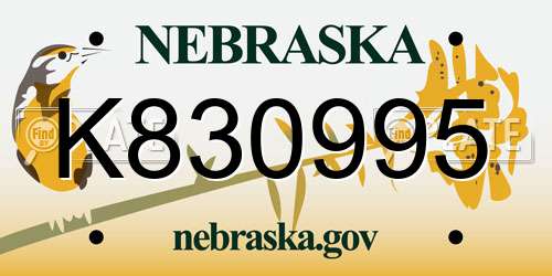 K830995 Nebraska License Plate