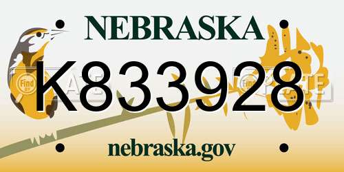 K833928 Nebraska License Plate