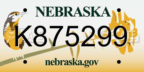 K875299 Nebraska License Plate