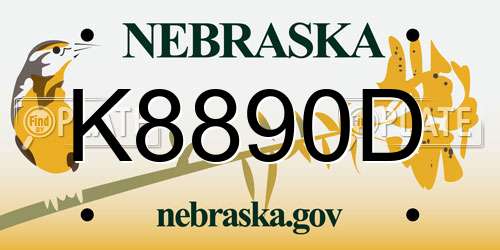 K8890D Nebraska License Plate