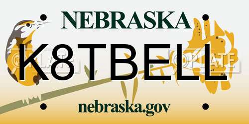 K8TBELL Nebraska License Plate