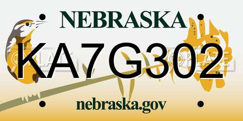 KA7G302 Nebraska License Plate