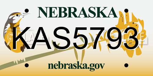 KAS5793 Nebraska License Plate