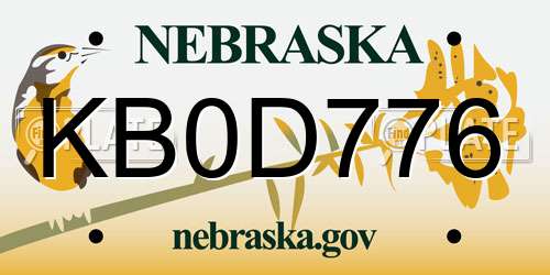 KB0D776 Nebraska License Plate
