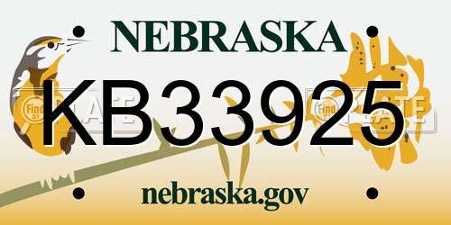 KB33925 Nebraska License Plate