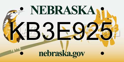 KB3E925 Nebraska License Plate