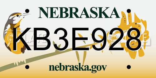 KB3E928 Nebraska License Plate