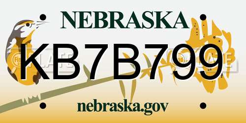 KB7B799 Nebraska License Plate