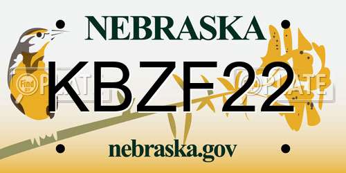 KBZF22 Nebraska License Plate