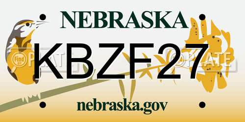 KBZF27 Nebraska License Plate