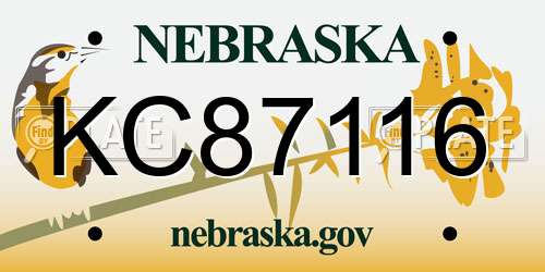 KC87116 Nebraska License Plate