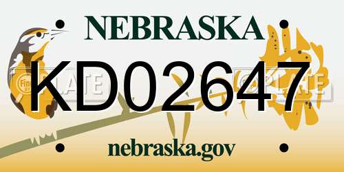 KD02647 Nebraska License Plate