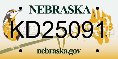 KD25091 Nebraska License Plate