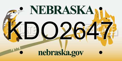 KDO2647 Nebraska License Plate
