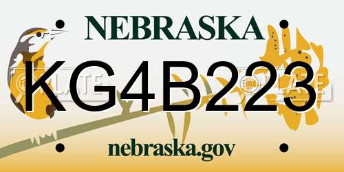 KG4B223 Nebraska License Plate