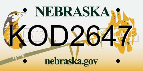 KOD2647 Nebraska License Plate