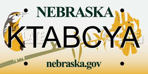 KTABCYA Nebraska License Plate