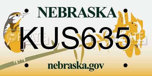KUS635 Nebraska License Plate