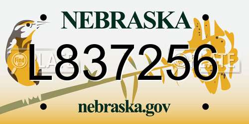 L837256 Nebraska License Plate