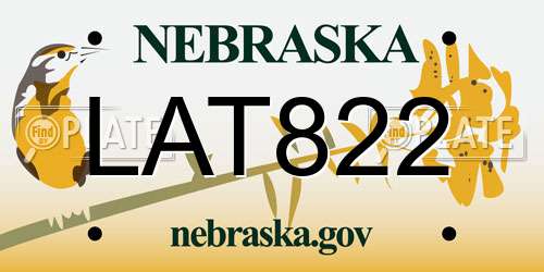 LAT822 Nebraska License Plate