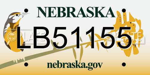 LB51155 Nebraska License Plate