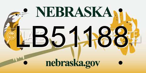 LB51188 Nebraska License Plate