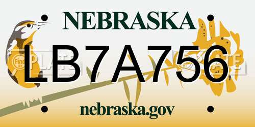 LB7A756 Nebraska License Plate