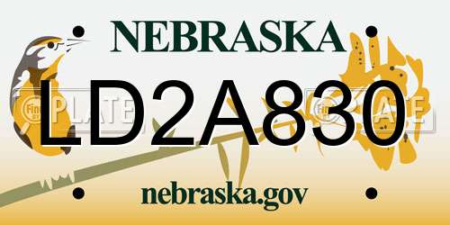 LD2A830 Nebraska License Plate