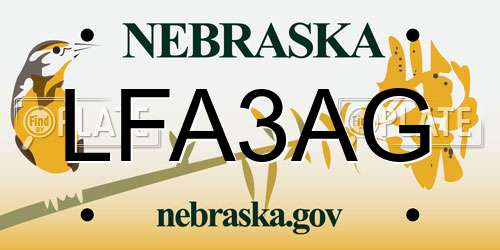 LFA3AG Nebraska License Plate