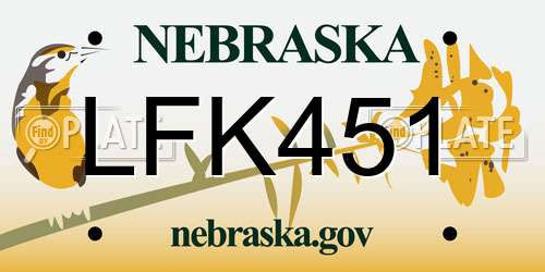 LFK451 Nebraska License Plate