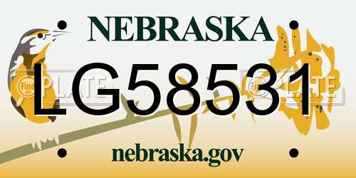 LG58531 Nebraska License Plate
