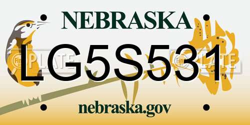 LG5S531 Nebraska License Plate