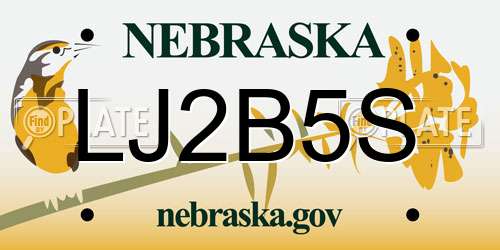 LJ2B5S Nebraska License Plate
