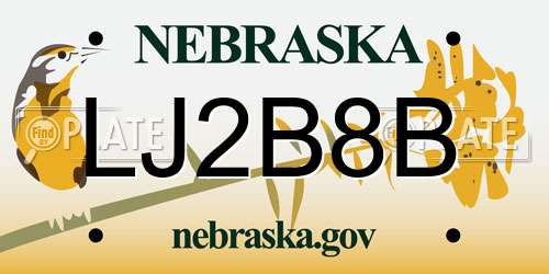 LJ2B8B Nebraska License Plate