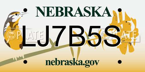 LJ7B5S Nebraska License Plate