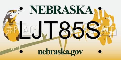 LJT85S Nebraska License Plate