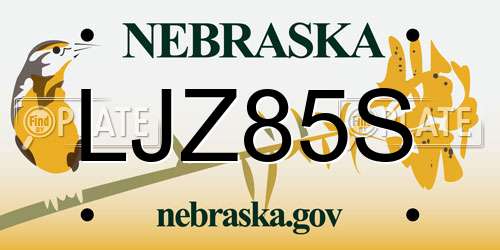 LJZ85S Nebraska License Plate