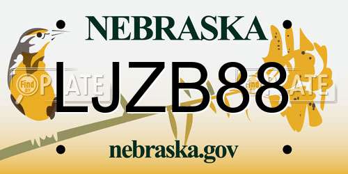 LJZB88 Nebraska License Plate