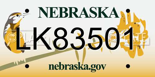 LK83501 Nebraska License Plate