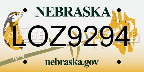 LOZ9294 Nebraska License Plate