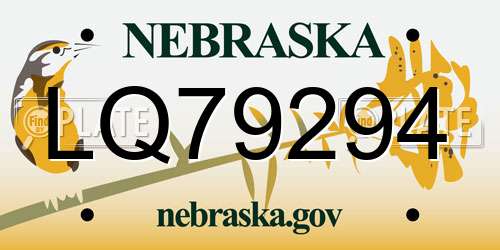 LQ79294 Nebraska License Plate