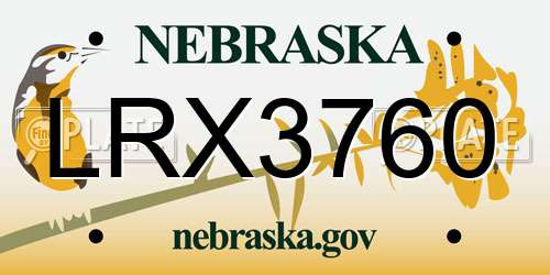 LRX3760 Nebraska License Plate